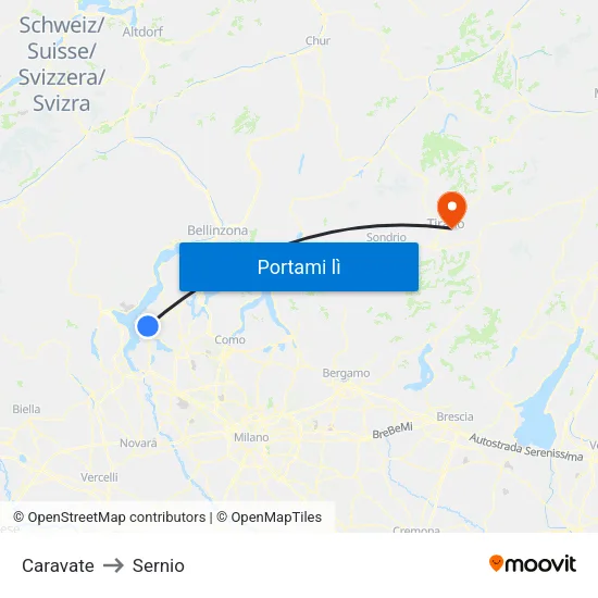 Caravate to Sernio map