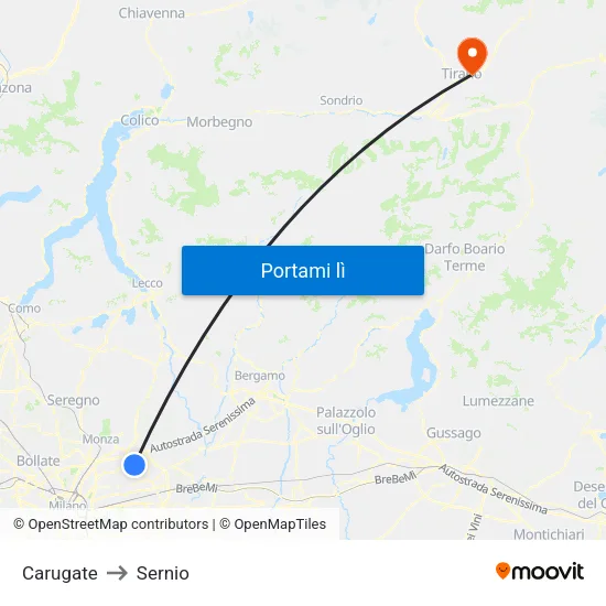 Carugate to Sernio map