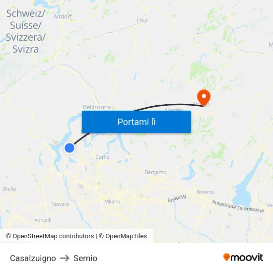 Casalzuigno to Sernio map