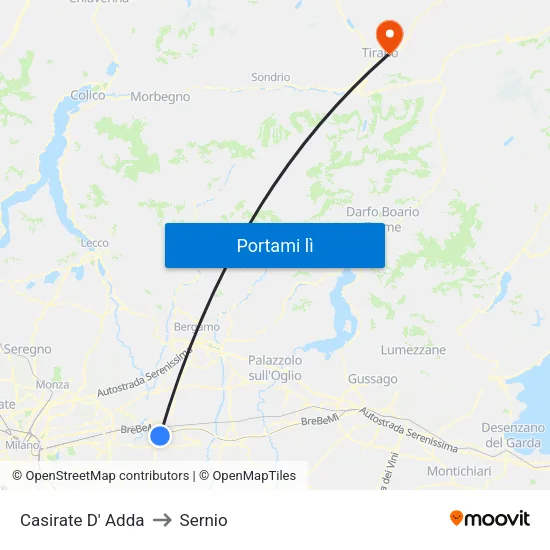 Casirate D' Adda to Sernio map