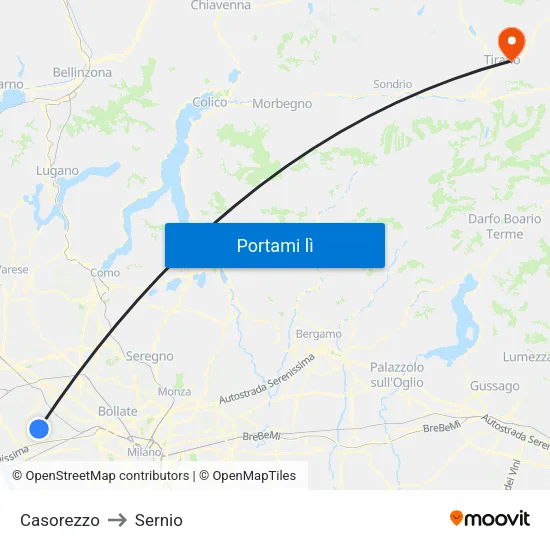 Casorezzo to Sernio map