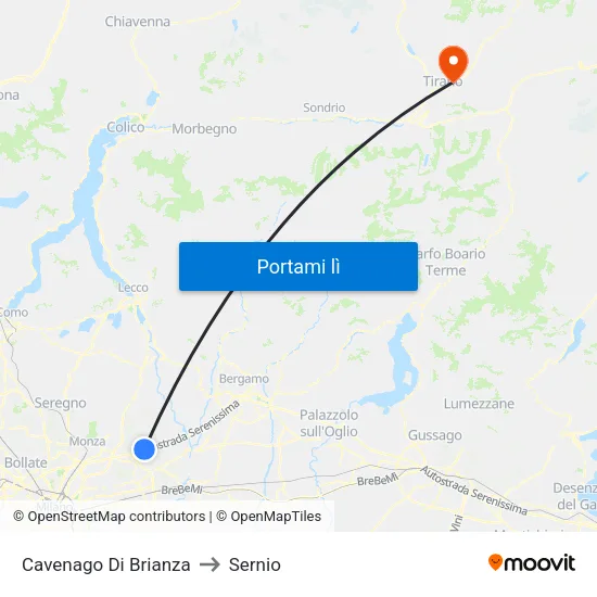 Cavenago Di Brianza to Sernio map