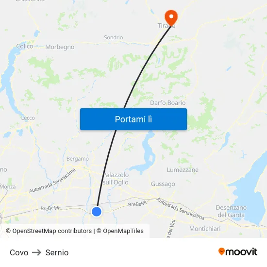Covo to Sernio map