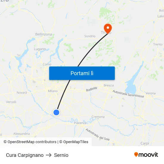 Cura Carpignano to Sernio map