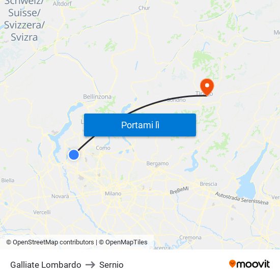 Galliate Lombardo to Sernio map