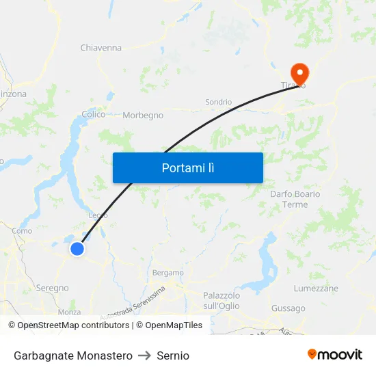Garbagnate Monastero to Sernio map