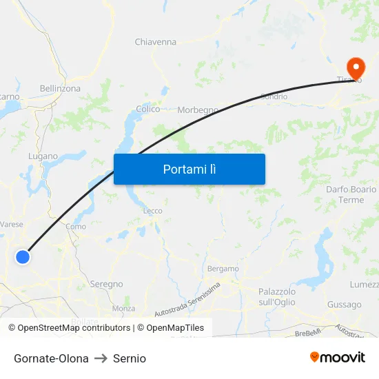Gornate-Olona to Sernio map