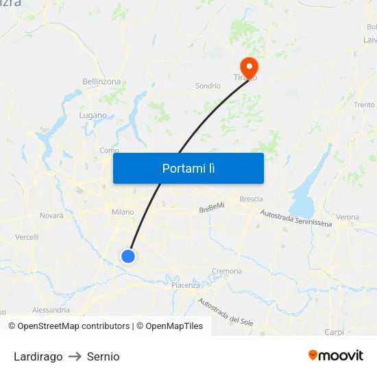 Lardirago to Sernio map