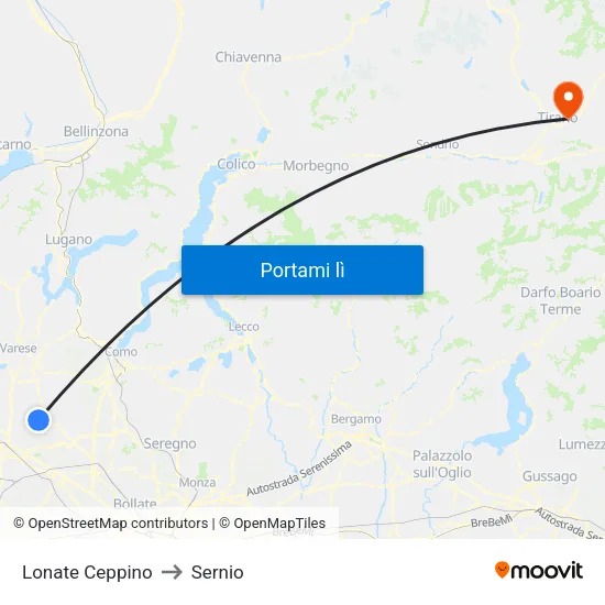 Lonate Ceppino to Sernio map