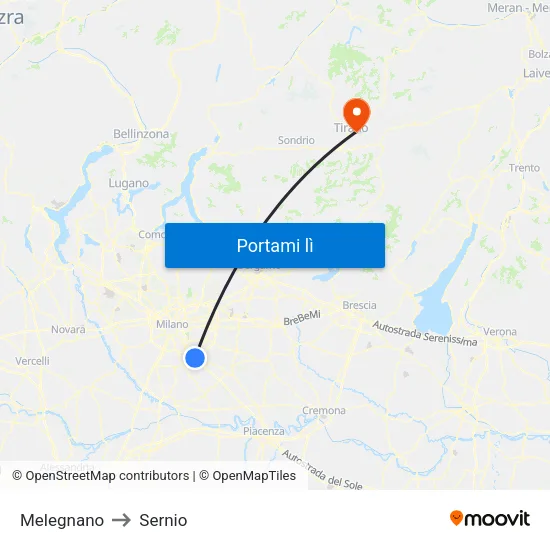 Melegnano to Sernio map