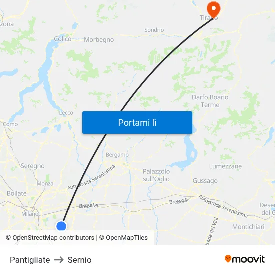 Pantigliate to Sernio map