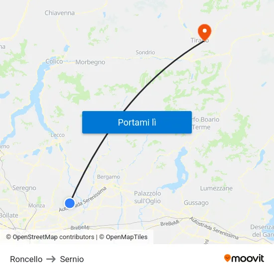 Roncello to Sernio map