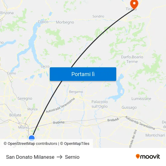 San Donato Milanese to Sernio map