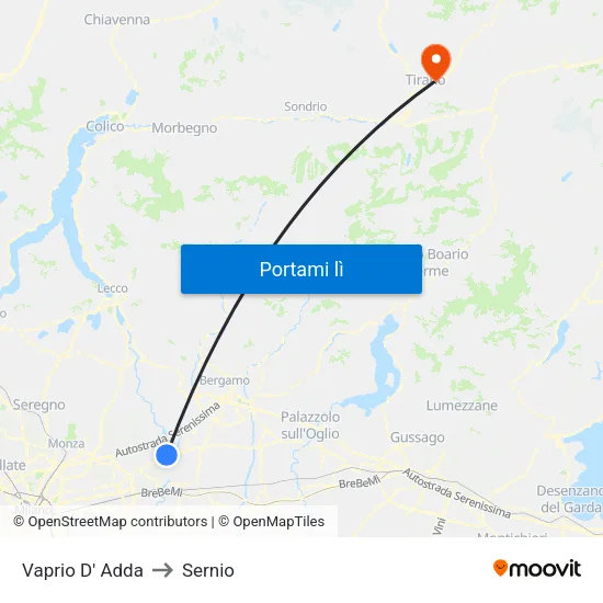 Vaprio D' Adda to Sernio map