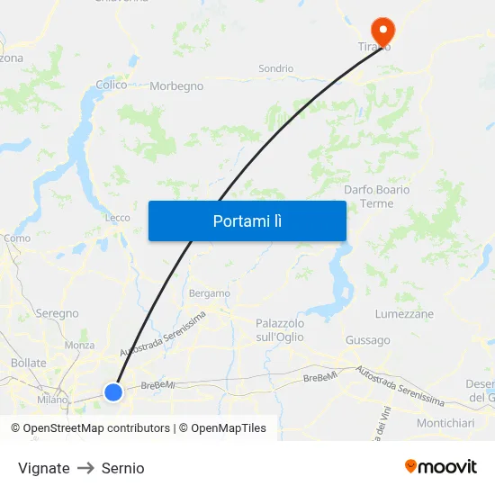 Vignate to Sernio map