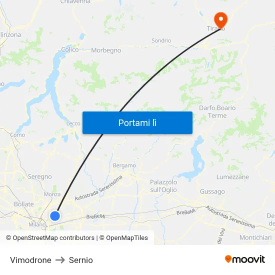 Vimodrone to Sernio map