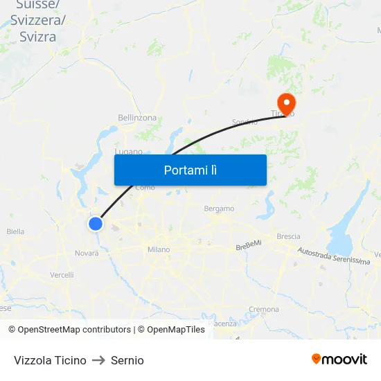 Vizzola Ticino to Sernio map