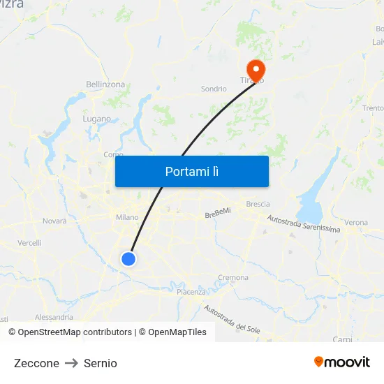 Zeccone to Sernio map