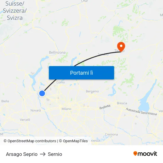 Arsago Seprio to Sernio map