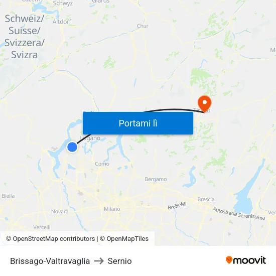 Brissago-Valtravaglia to Sernio map