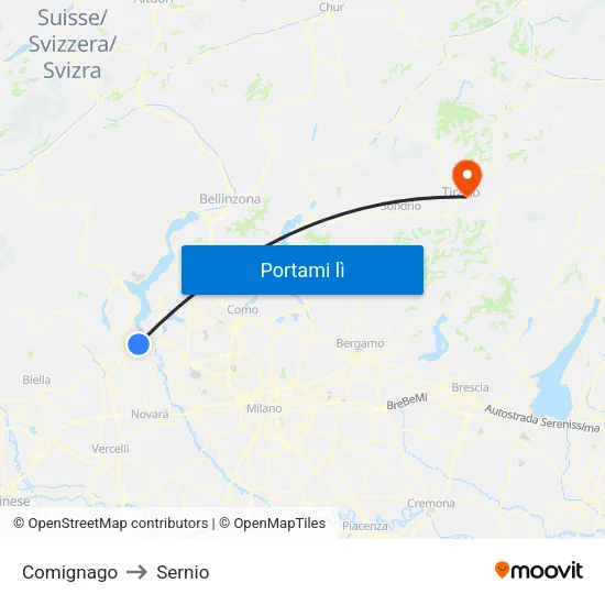 Comignago to Sernio map