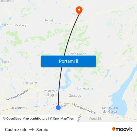 Castrezzato to Sernio map