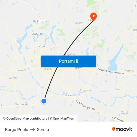 Borgo Priolo to Sernio map