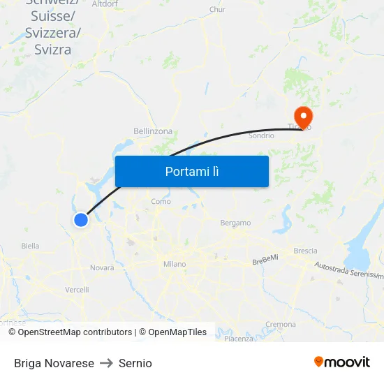 Briga Novarese to Sernio map