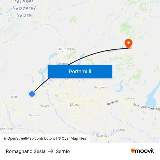 Romagnano Sesia to Sernio map