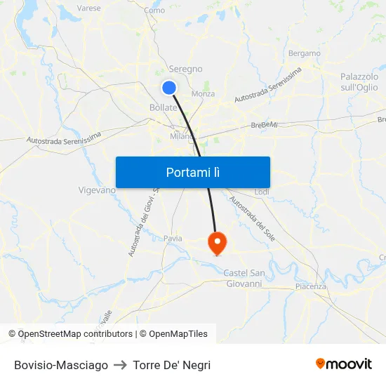 Bovisio-Masciago to Torre De' Negri map