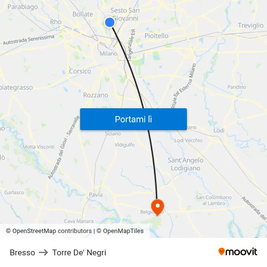 Bresso to Torre De' Negri map