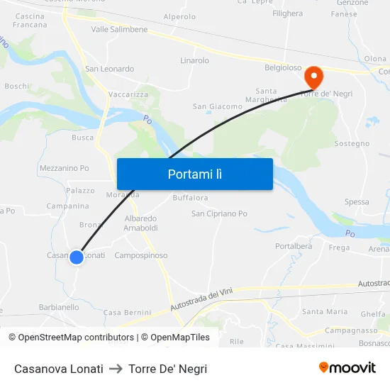 Casanova Lonati to Torre De' Negri map