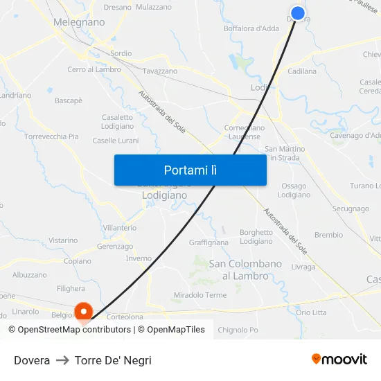 Dovera to Torre De' Negri map