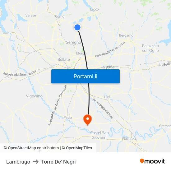 Lambrugo to Torre De' Negri map