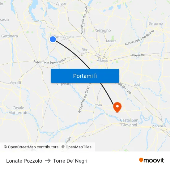 Lonate Pozzolo to Torre De' Negri map