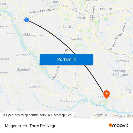 Magenta to Torre De' Negri map