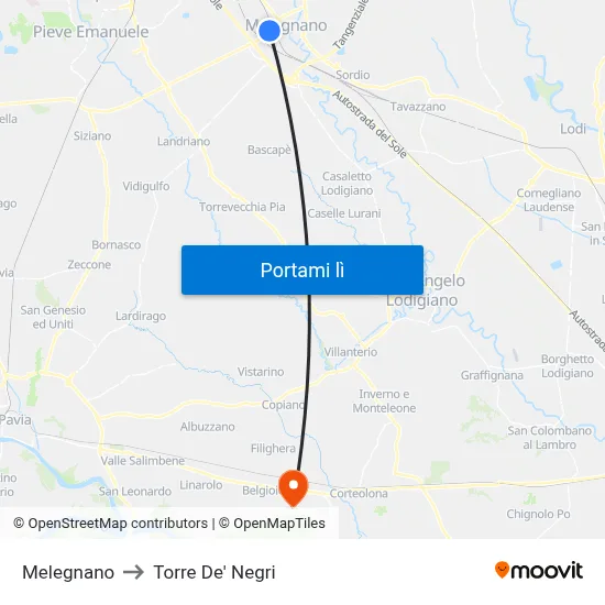 Melegnano to Torre De' Negri map