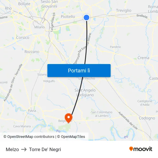 Melzo to Torre De' Negri map