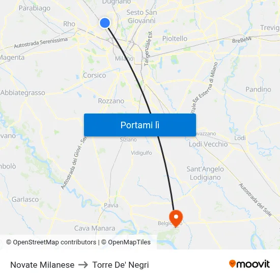 Novate Milanese to Torre De' Negri map