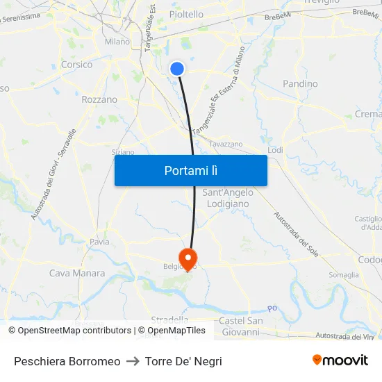 Peschiera Borromeo to Torre De' Negri map