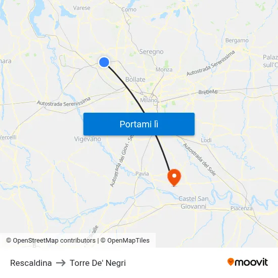 Rescaldina to Torre De' Negri map
