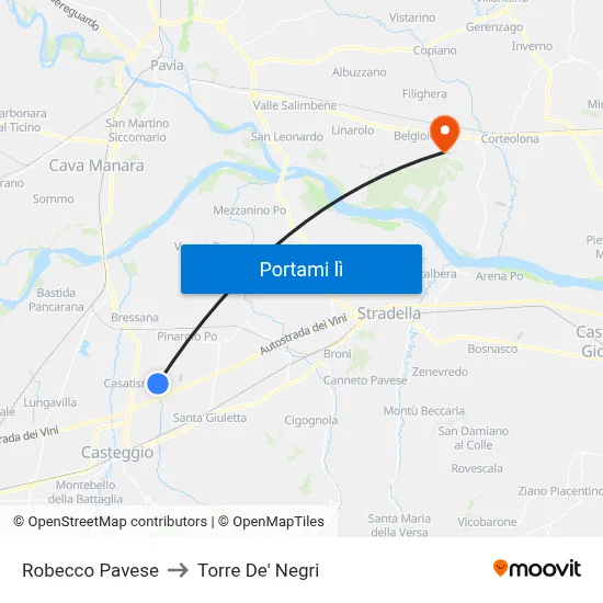 Robecco Pavese to Torre De' Negri map