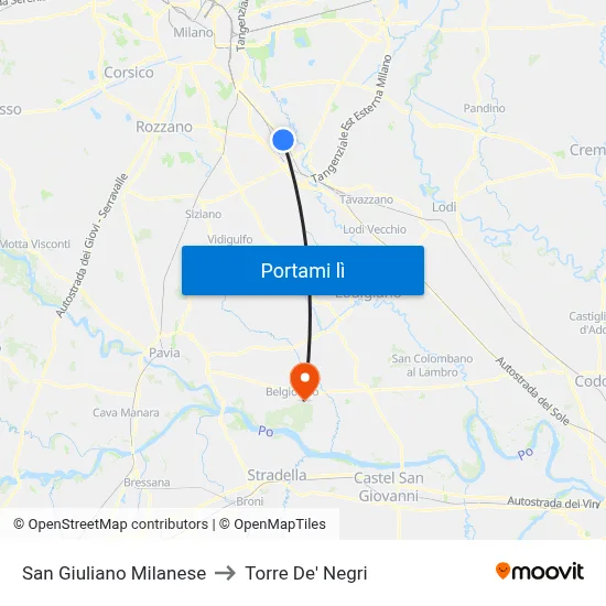 San Giuliano Milanese to Torre De' Negri map