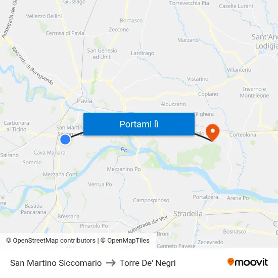 San Martino Siccomario to Torre De' Negri map