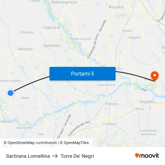 Sartirana Lomellina to Torre De' Negri map