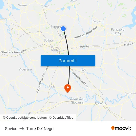 Sovico to Torre De' Negri map