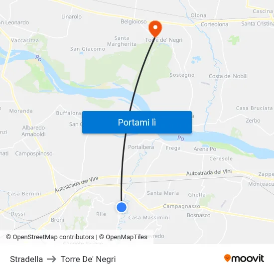 Stradella to Torre De' Negri map