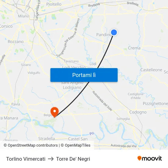 Torlino Vimercati to Torre De' Negri map
