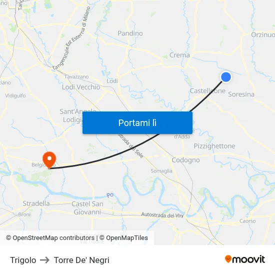 Trigolo to Torre De' Negri map