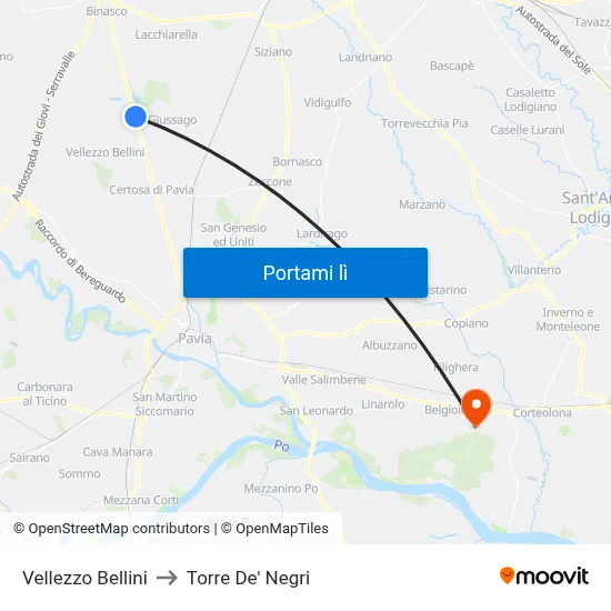 Vellezzo Bellini to Torre De' Negri map